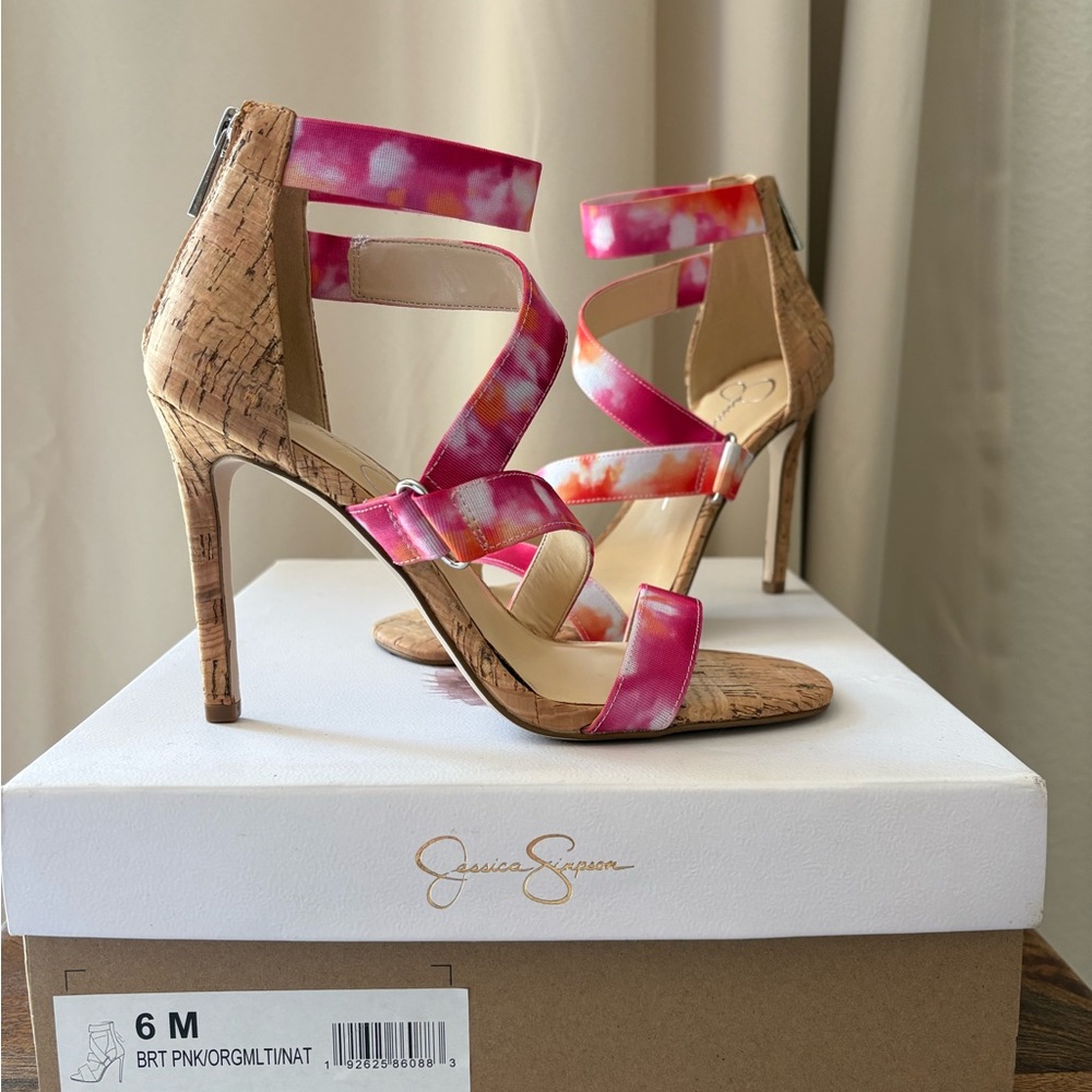 Jessica Simpson Pink and Orange Strappy Heels